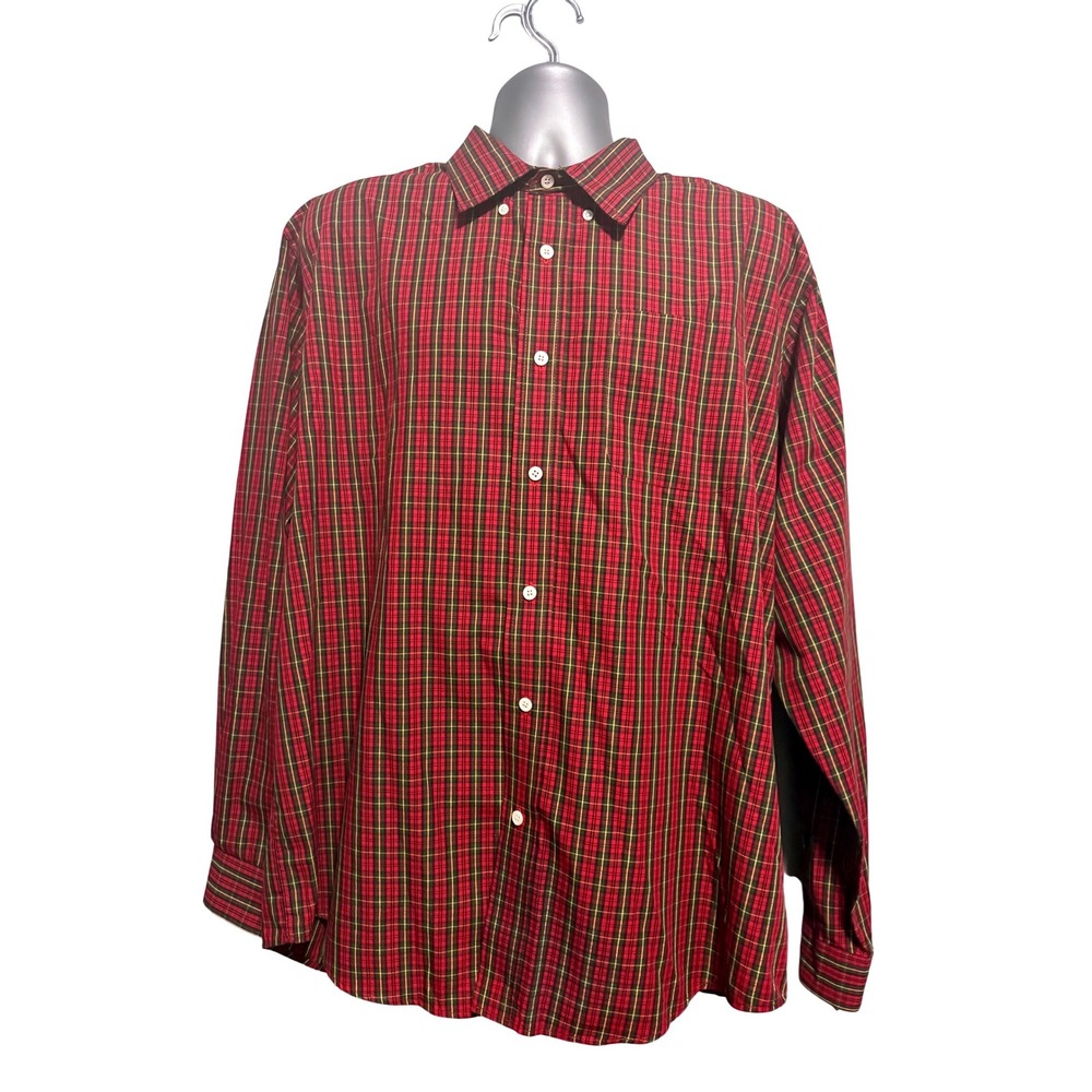 Consensus Mens XL Performance Shirt‎ Red Plaid Long Sleeve Button Down A10